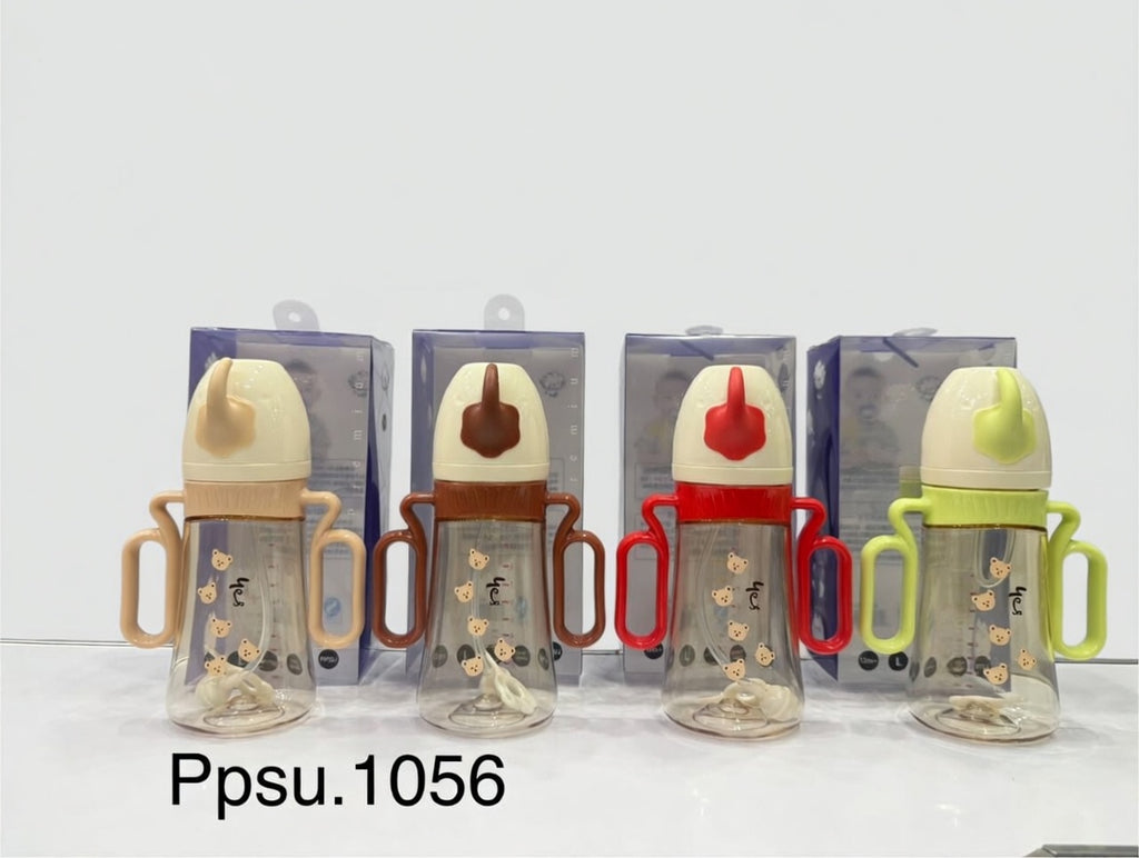 PPSU 1056 Bear Print Baby Bottle with Animal Spout Lid – 300ml (4 Colors)