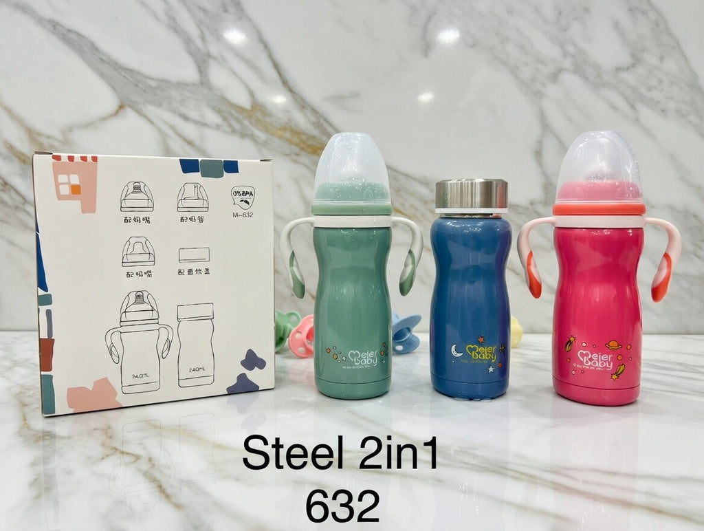 Meier Baby 2-in-1 Stainless Steel Vacuum Insulated Bottle – 240ml Growth Series 632